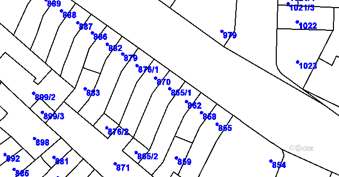 Parcela st. 865/1 v KÚ Židenice, Katastrální mapa