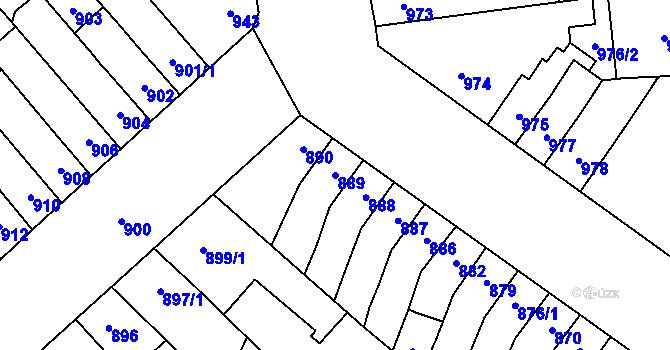 Parcela st. 889 v KÚ Židenice, Katastrální mapa