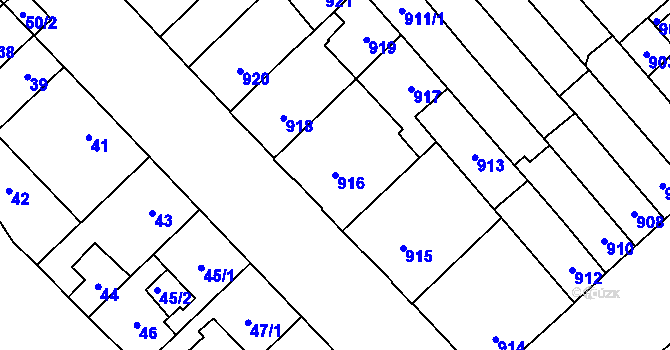 Parcela st. 916 v KÚ Židenice, Katastrální mapa
