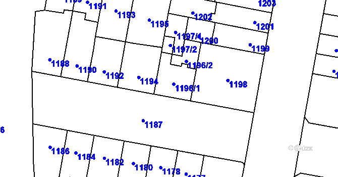 Parcela st. 1196 v KÚ Židenice, Katastrální mapa