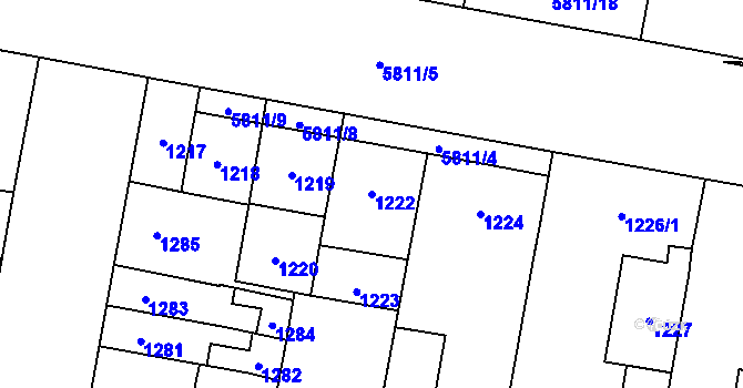 Parcela st. 1222 v KÚ Židenice, Katastrální mapa
