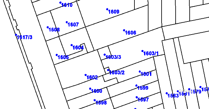 Parcela st. 1603/3 v KÚ Židenice, Katastrální mapa