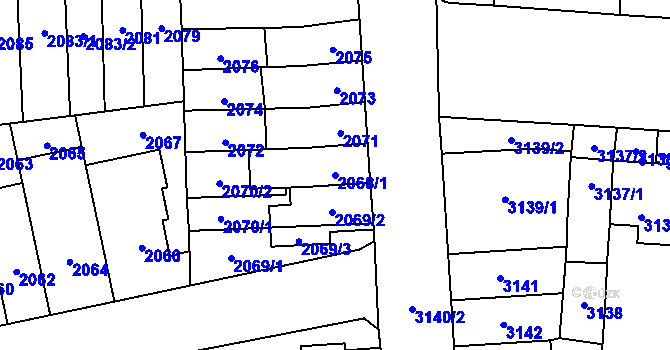 Parcela st. 2068/1 v KÚ Židenice, Katastrální mapa