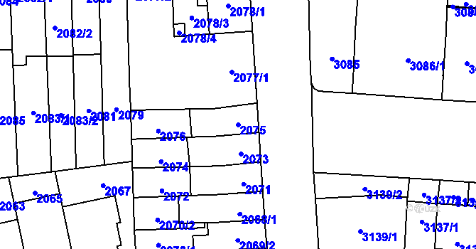 Parcela st. 2075 v KÚ Židenice, Katastrální mapa