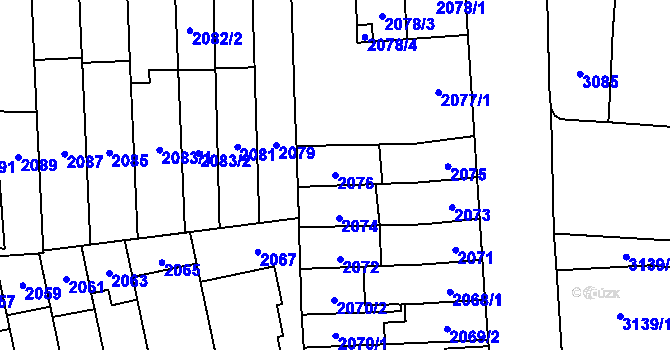 Parcela st. 2076 v KÚ Židenice, Katastrální mapa