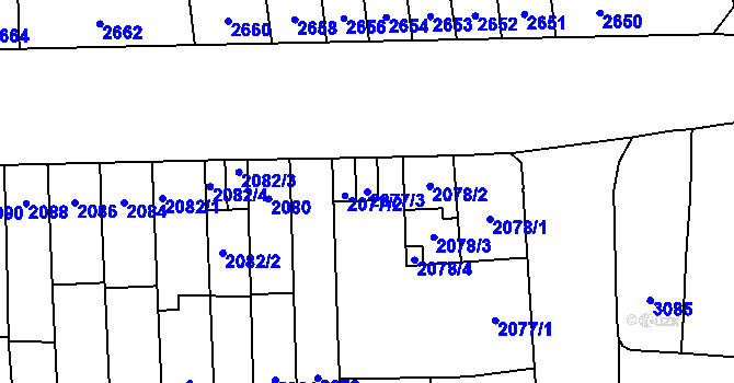 Parcela st. 2077/3 v KÚ Židenice, Katastrální mapa