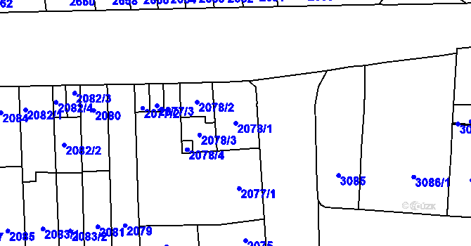 Parcela st. 2078/1 v KÚ Židenice, Katastrální mapa