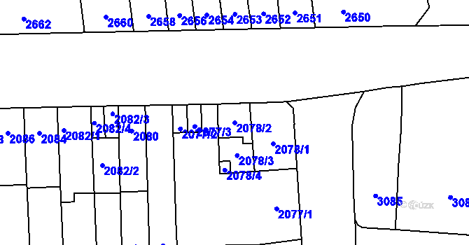 Parcela st. 2078/2 v KÚ Židenice, Katastrální mapa