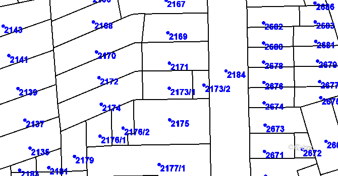 Parcela st. 2173/1 v KÚ Židenice, Katastrální mapa