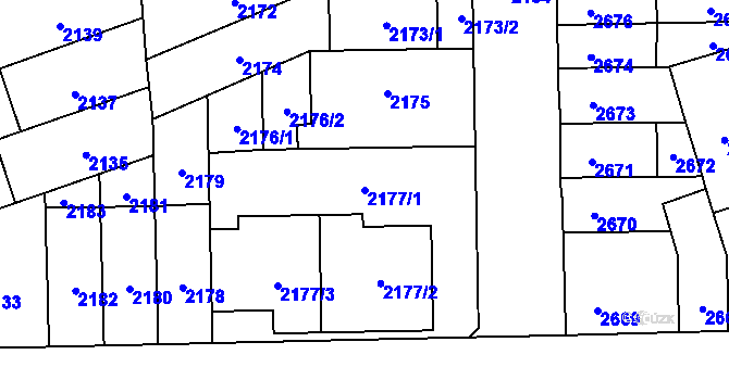 Parcela st. 2177/1 v KÚ Židenice, Katastrální mapa