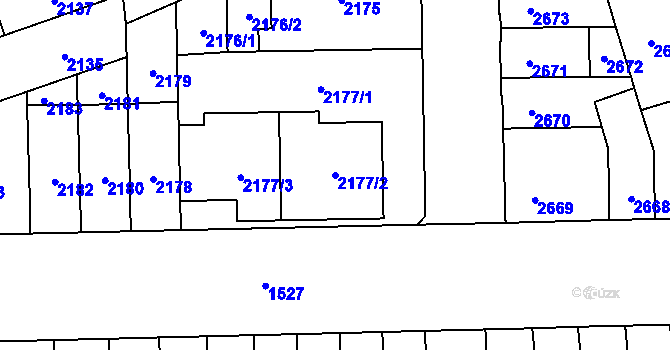 Parcela st. 2177/2 v KÚ Židenice, Katastrální mapa
