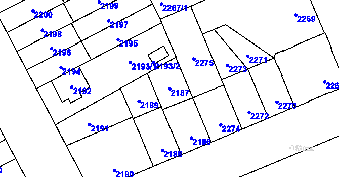 Parcela st. 2187 v KÚ Židenice, Katastrální mapa