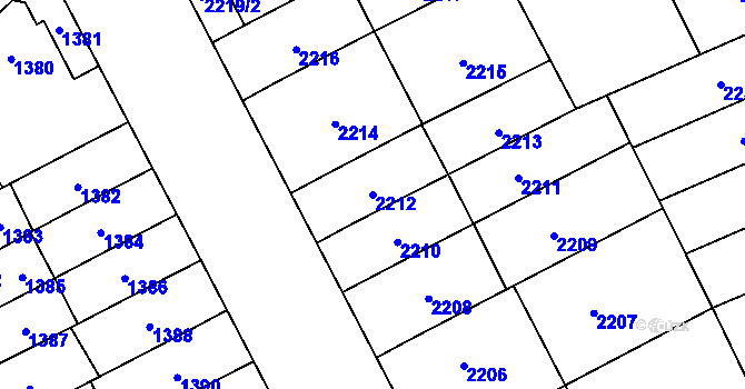Parcela st. 2212 v KÚ Židenice, Katastrální mapa