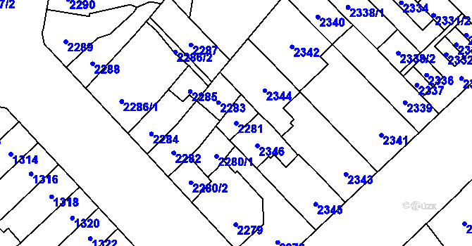 Parcela st. 2281 v KÚ Židenice, Katastrální mapa