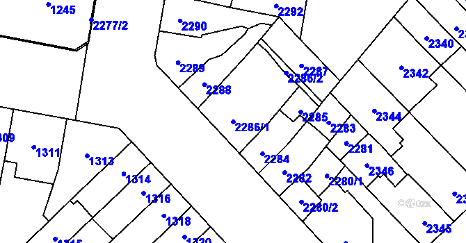 Parcela st. 2286/1 v KÚ Židenice, Katastrální mapa
