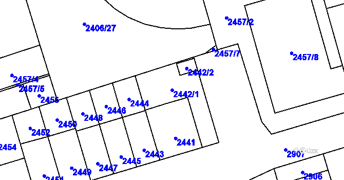Parcela st. 2442/1 v KÚ Židenice, Katastrální mapa