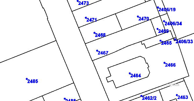 Parcela st. 2467 v KÚ Židenice, Katastrální mapa