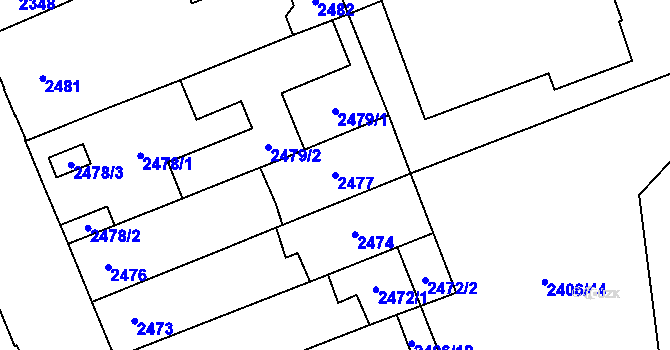 Parcela st. 2477 v KÚ Židenice, Katastrální mapa