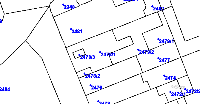 Parcela st. 2478/1 v KÚ Židenice, Katastrální mapa