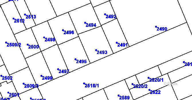 Parcela st. 2493 v KÚ Židenice, Katastrální mapa