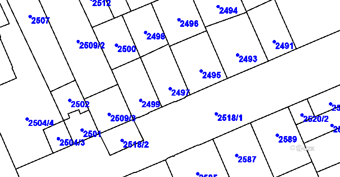 Parcela st. 2497 v KÚ Židenice, Katastrální mapa