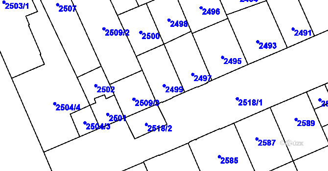 Parcela st. 2499 v KÚ Židenice, Katastrální mapa