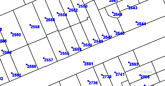 Parcela st. 2551 v KÚ Židenice, Katastrální mapa