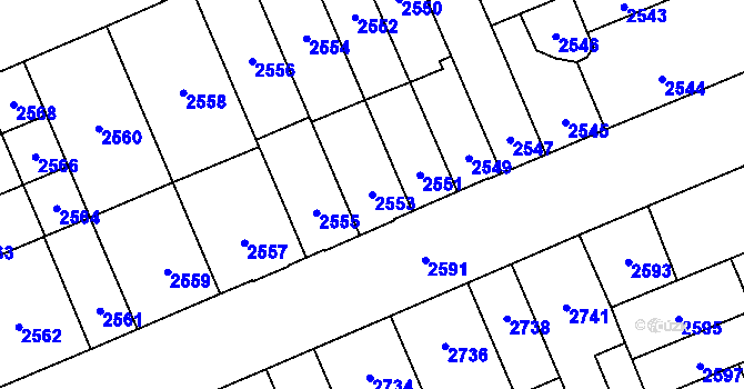Parcela st. 2553 v KÚ Židenice, Katastrální mapa