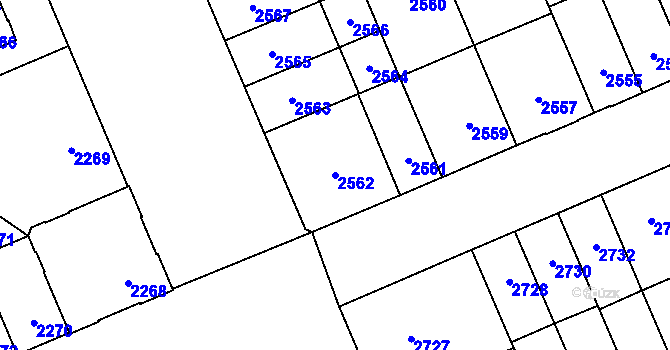 Parcela st. 2562 v KÚ Židenice, Katastrální mapa