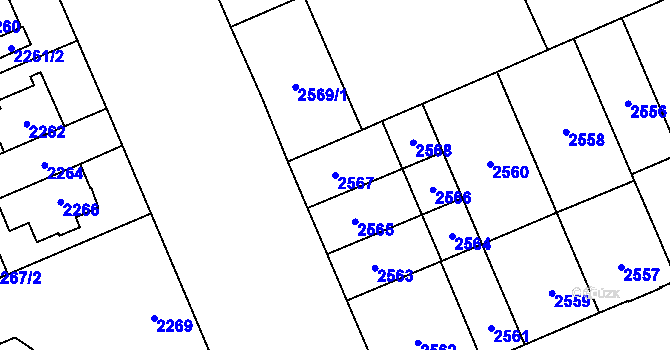 Parcela st. 2567 v KÚ Židenice, Katastrální mapa