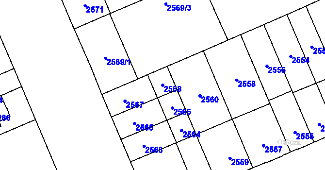 Parcela st. 2568 v KÚ Židenice, Katastrální mapa