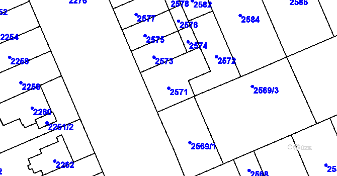 Parcela st. 2571 v KÚ Židenice, Katastrální mapa