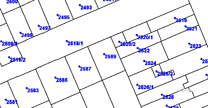 Parcela st. 2589 v KÚ Židenice, Katastrální mapa