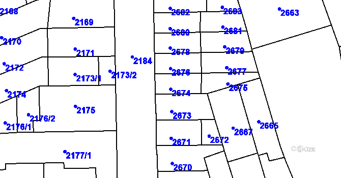Parcela st. 2674 v KÚ Židenice, Katastrální mapa