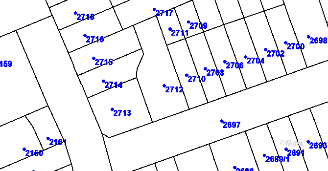 Parcela st. 2712 v KÚ Židenice, Katastrální mapa