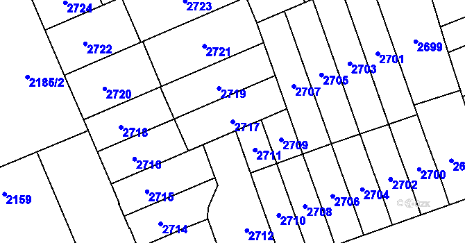Parcela st. 2717 v KÚ Židenice, Katastrální mapa