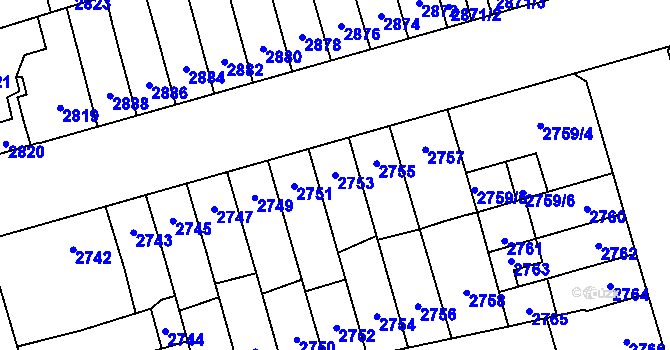 Parcela st. 2753 v KÚ Židenice, Katastrální mapa
