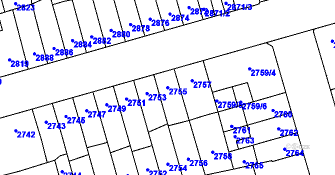 Parcela st. 2755 v KÚ Židenice, Katastrální mapa