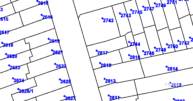 Parcela st. 2817 v KÚ Židenice, Katastrální mapa