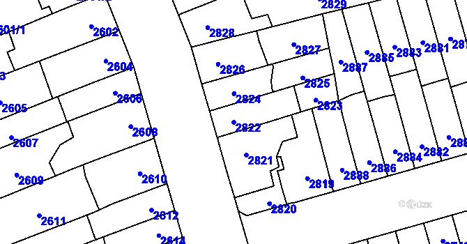 Parcela st. 2822 v KÚ Židenice, Katastrální mapa