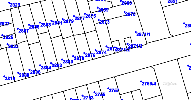 Parcela st. 2874 v KÚ Židenice, Katastrální mapa