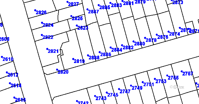 Parcela st. 2886 v KÚ Židenice, Katastrální mapa