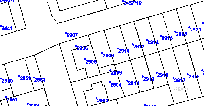 Parcela st. 2908 v KÚ Židenice, Katastrální mapa