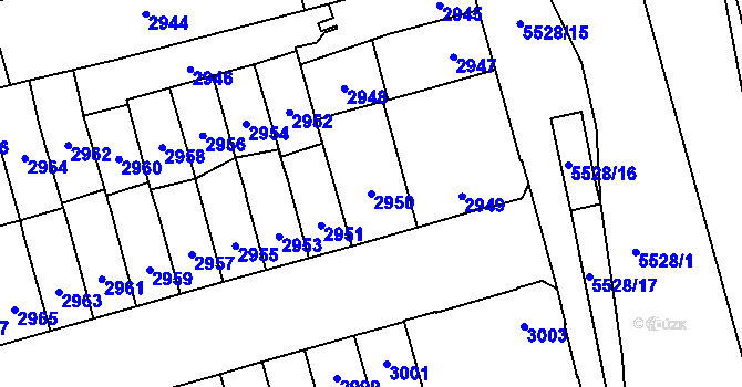 Parcela st. 2950 v KÚ Židenice, Katastrální mapa