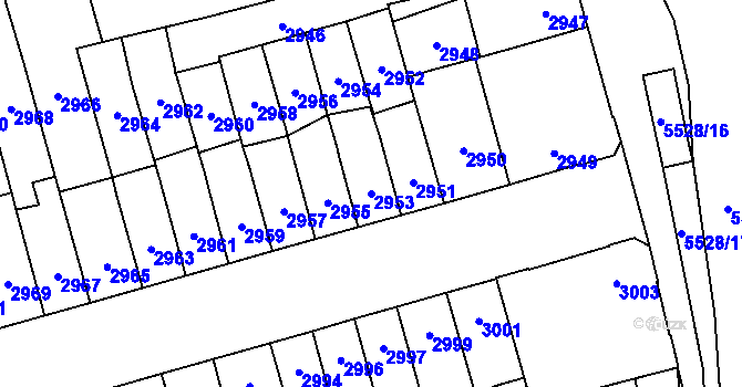 Parcela st. 2953 v KÚ Židenice, Katastrální mapa