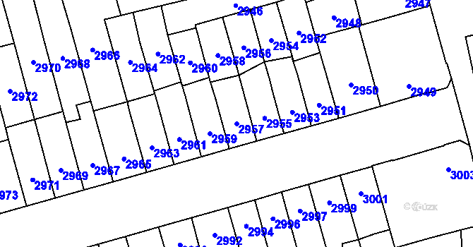 Parcela st. 2957 v KÚ Židenice, Katastrální mapa
