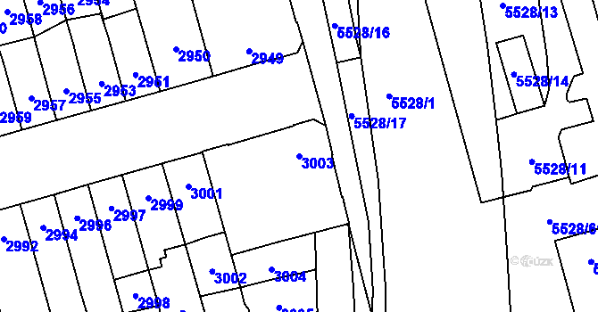 Parcela st. 3003 v KÚ Židenice, Katastrální mapa