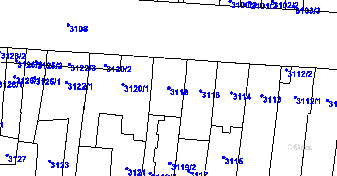 Parcela st. 3118 v KÚ Židenice, Katastrální mapa