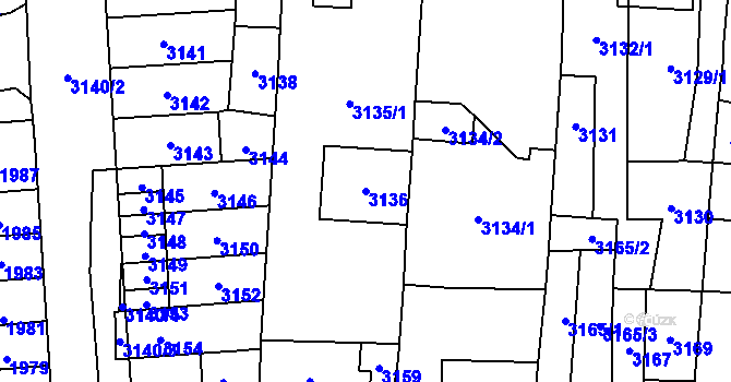 Parcela st. 3136 v KÚ Židenice, Katastrální mapa