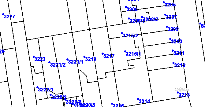 Parcela st. 3217 v KÚ Židenice, Katastrální mapa